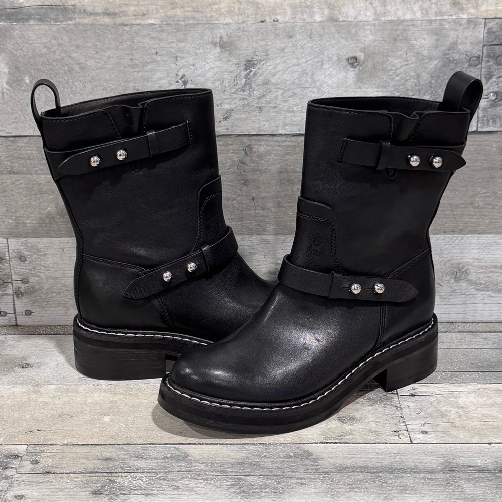 Rag & Bone Women's RB Moto Studded Pull On Boots - Black - Sz - 8.5 .US